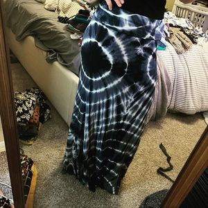Navy blue and white tie dyed maxi skirt